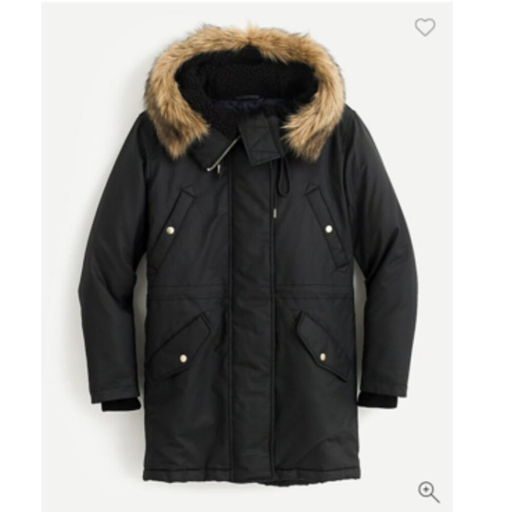 Women's J Crew Perfect Winter black Parka PrimaLoft, Excellent likenew, fits S-M